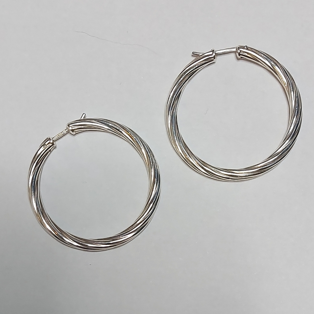 Vintage 925 Sterling Twisty Hoops w Snap Closure